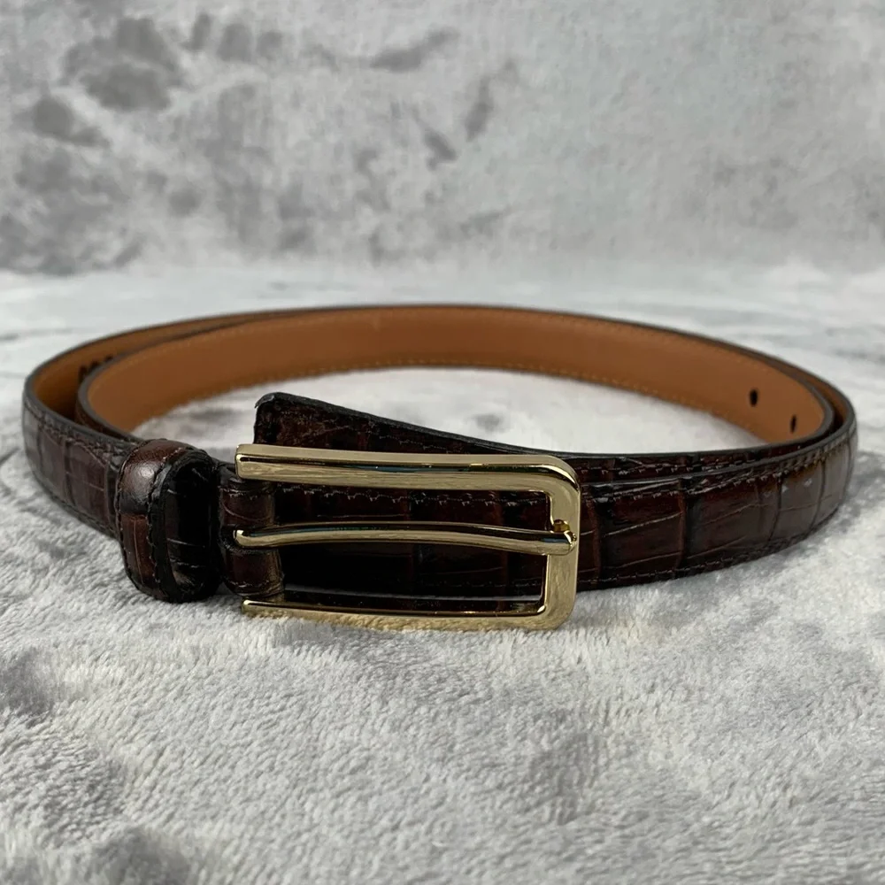 SAS Belt XXL 40 Brown with Brass Buckle Made in USA Calfskin Croc Embossed Flaw